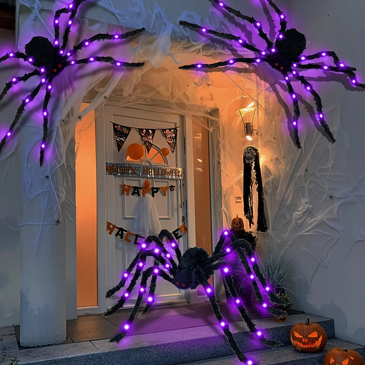 Giant Light Up Fuzzy Halloween Spider Decoration