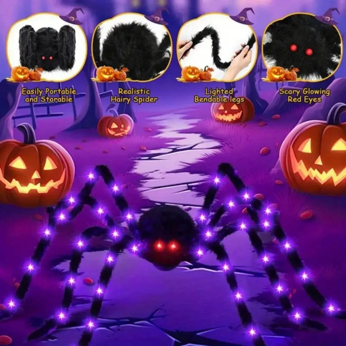 Giant Light Up Fuzzy Halloween Spider Decoration