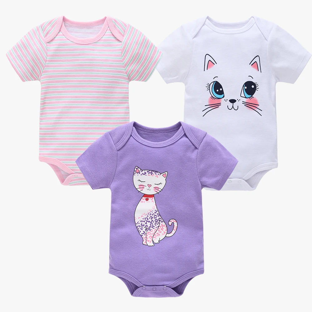 Baby Girls Short Sleeve Bodysuit Set | 100% Cotton 0-12 Months