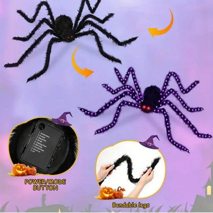 Giant Light Up Fuzzy Halloween Spider Decoration