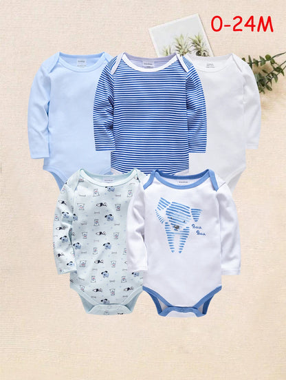 Newborn Baby Boys Long Sleeve Romper Set | 100% Cotton 0-24 Months