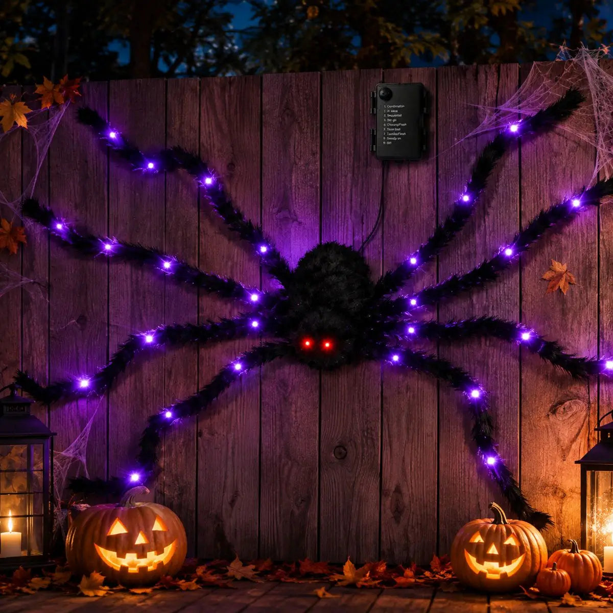 Giant Light Up Fuzzy Halloween Spider Decoration
