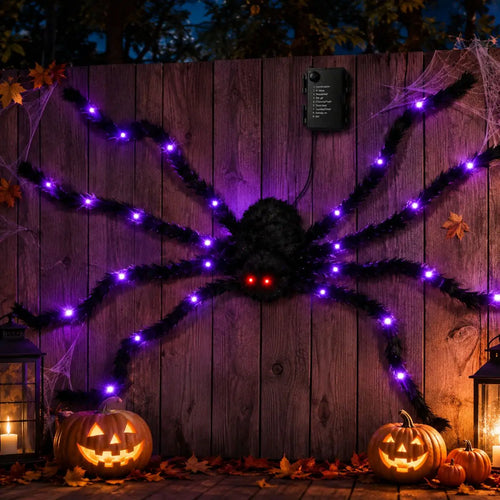 Giant Light Up Fuzzy Halloween Spider Decoration