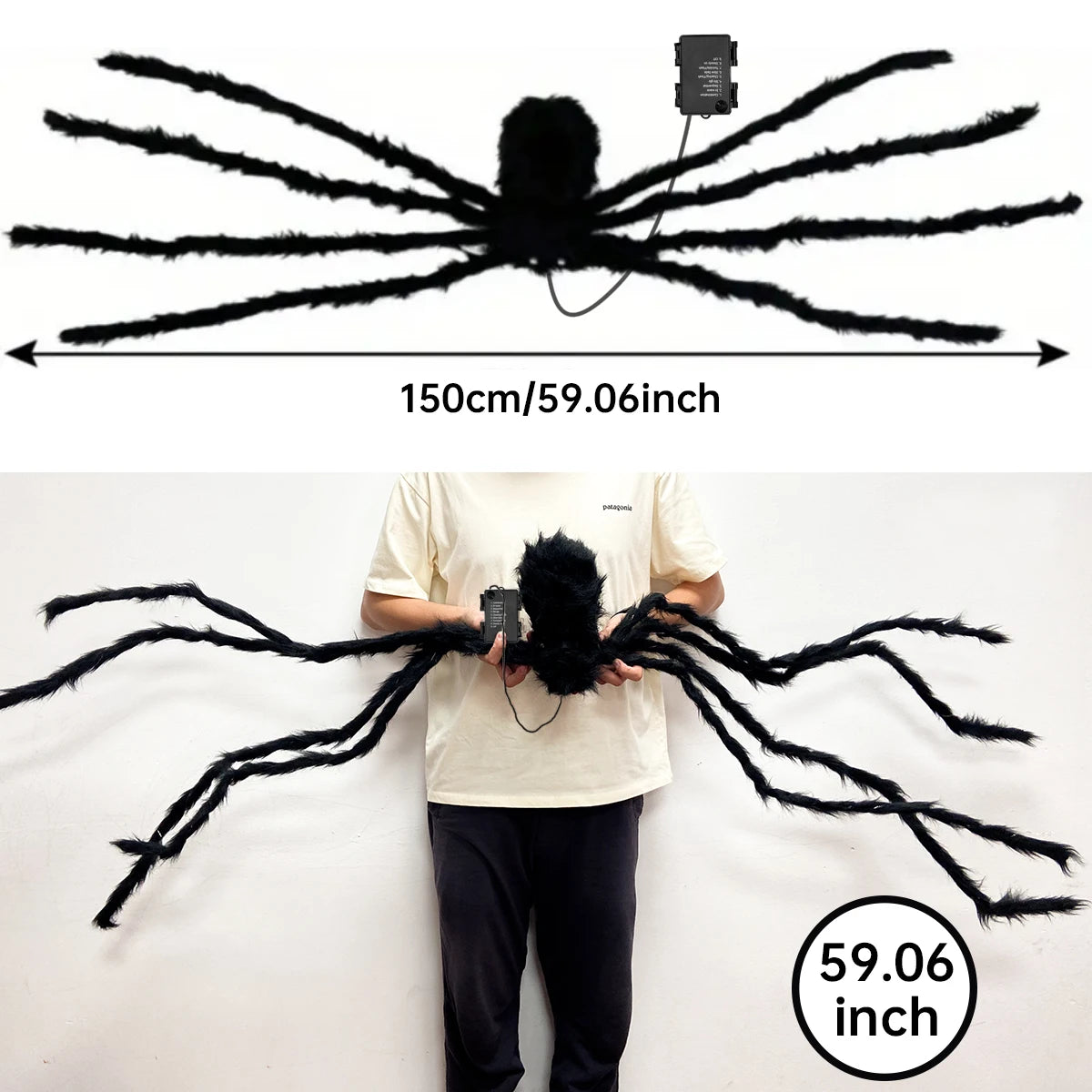 Giant Light Up Fuzzy Halloween Spider Decoration