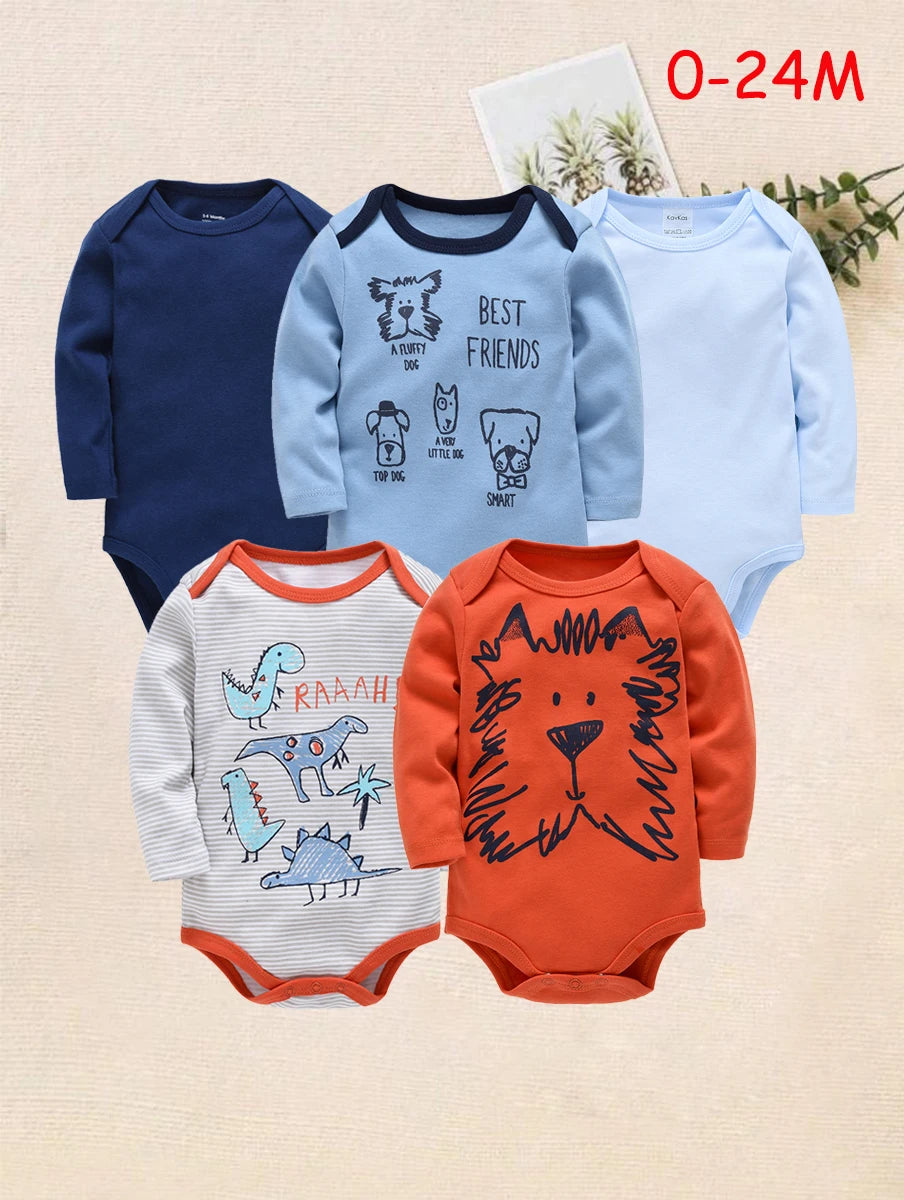 Newborn Baby Boys Long Sleeve Romper Set | 100% Cotton 0-24 Months