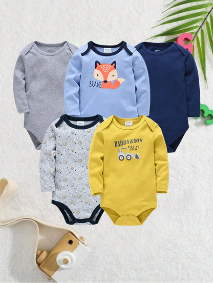 Newborn Baby Boys Long Sleeve Romper Set | 100% Cotton 0-24 Months
