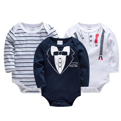 Newborn Baby Boys Long Sleeve Romper Set | 100% Cotton 0-24 Months