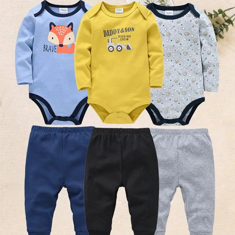 Newborn Baby Boys Long Sleeve Romper Set | 100% Cotton 0-24 Months