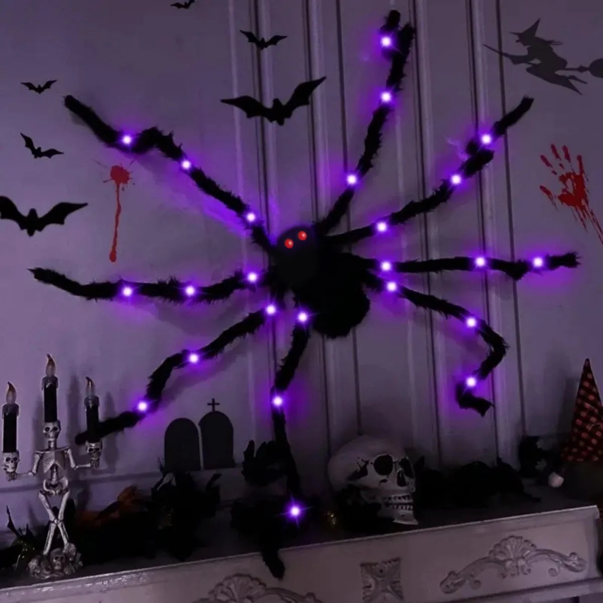Giant Light Up Fuzzy Halloween Spider Decoration